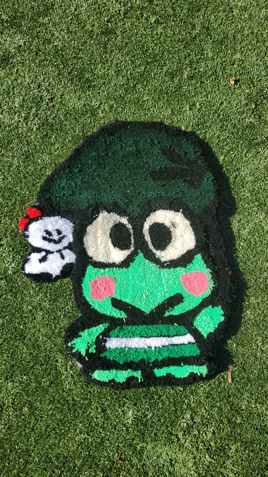 Keroppi Tufted Rug – Handmade Kawaii Frog Rug – Cute Anime Floor Decor – Sanrio Inspired Room Rug